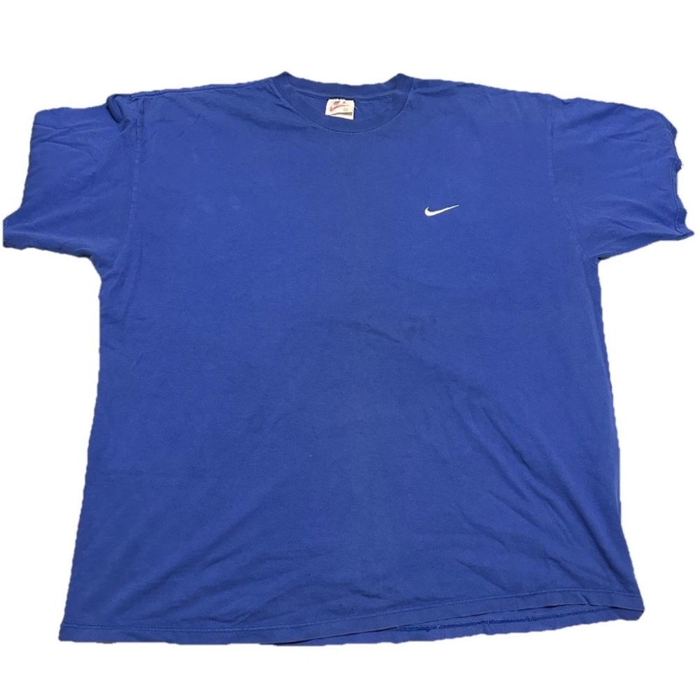 Vintage Nike Mens Tshirt Sz 2XL Swoosh Blue Made In USA 90s Blank -LIGHT STAINS